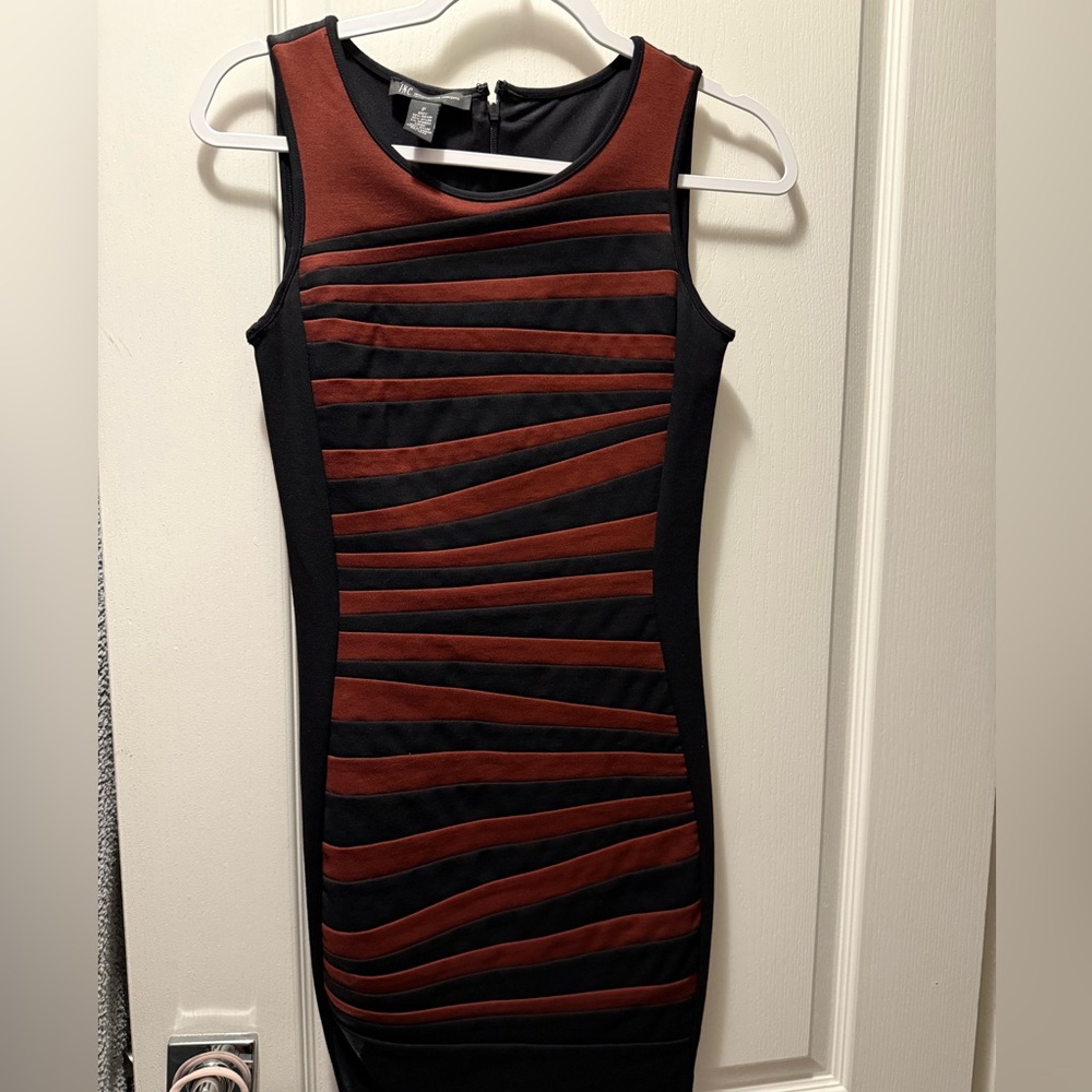 Elegant Black and brown Striped Dress